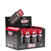 A pack of ABE Ultimate Energy Shots with individual packaging visible inside a box. The packaging is predominantly red and black with white text, and the product is marketed as sugar-free and vegan friendly.