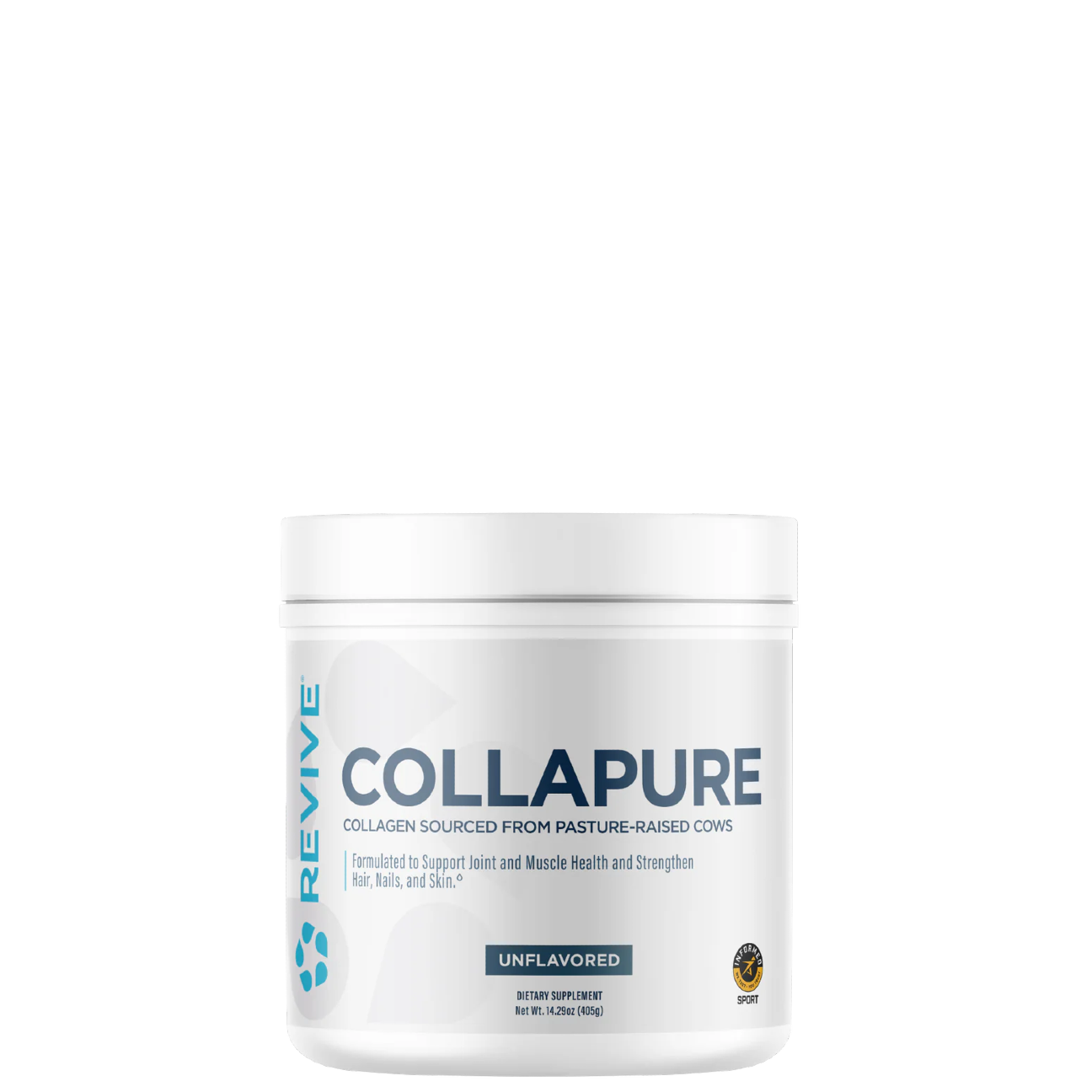 A container of Collapure bovine collagen peptides powder from Revive Nutrition.
