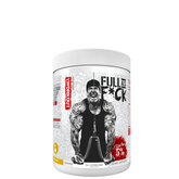 A container of 'Full As F*ck Nitric Oxide Booster & Non-Stim Pre-Workout' supplement with a graphic of a muscular person on the label.