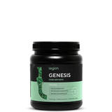 A container of Genesis Greens Supplement with a black and green label, branded by Legion Athletics.