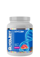 A container of GlycoJect Super Carb by Evogen Nutrition with a watermelon slice image on the label.