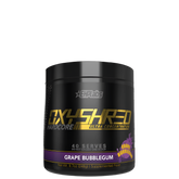 Container of OxyShred Hardcore pre-workout supplement in Grape Bubblegum flavor