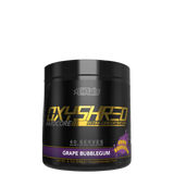 Container of OxyShred Hardcore pre-workout supplement in Grape Bubblegum flavor