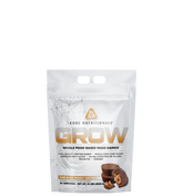 A package of Core Nutritionals GROW whole food based mass gainer, with a chocolate-themed design.