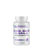 A bottle of Core Nutritionals Lifeline Hair, Skin & Nails supplement with a white and purple label.