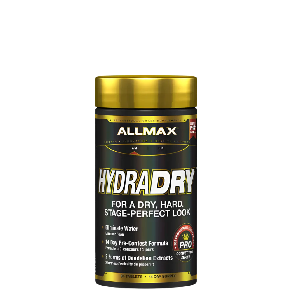 A container of ALLMAX HYDRADRY supplement, which is designed for water loss management before a competition.
