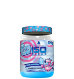 A container of ISO Clear - Whey Protein Isolate with a pink label featuring cotton candy illustrations.