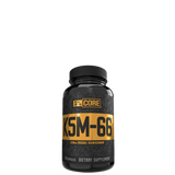 A black bottle with a yellow label that reads 'KSM-66', branded by 5% CORE, containing 1,200 mg organic Ashwagandha extract.