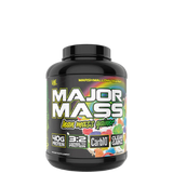 A container of VMI Sports Major Mass Lean Mass Gainer in ice cream sandwich flavor, highlighting its features such as high protein and low carb content.