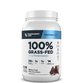 Transparent Labs 100% Grass-Fed protein powder container on a white background