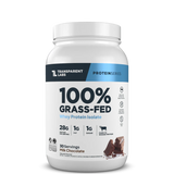 Transparent Labs 100% Grass-Fed protein powder container on a white background