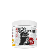 A container of Crea-TEN 10-in-1 Creatine supplement with a graphic of a person lifting weights and text detailing the product's benefits.