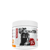 A container of Crea-TEN 10-in-1 Creatine supplement with a graphic of a person lifting weights and text detailing the product's benefits.