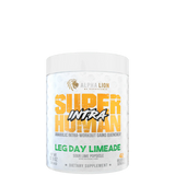 A container of Alpha Lion SuperHuman Intra supplement in Leg Day Limeade flavor, which is a BCAA & EAA supplement intended for workout support.