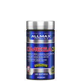 A bottle of OMEGA 3 Fish Oil Concentrate softgels by ALLMAX Essentials.