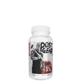 A bottle of Post Gear PCT Support with Turkesterone supplement, branded with a logo and a silhouette of a bodybuilder.