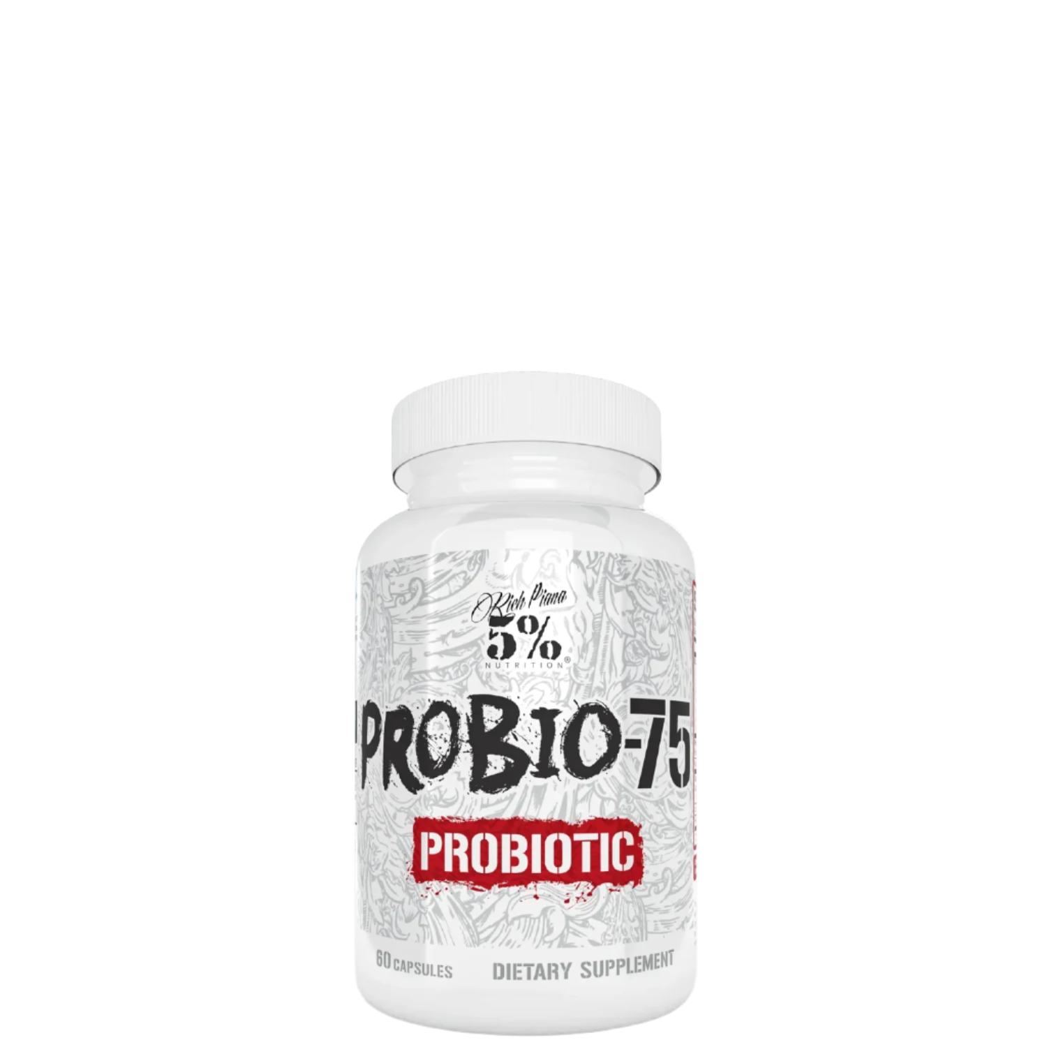 A bottle of Probio-75 probiotic dietary supplement against a white background.