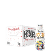 A packaged product labeled KXR Pre Workout RTD with a visual representation of the product as a ready-to-drink bottle and a box in the background.