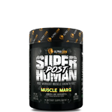container of Superhuman Post workout supplement in green apple flavor by Alpha Lion with a black and white animal pattern