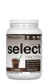 A container of Select Café Series Protein, vanilla flavored, with a serving size of 37.5g, providing 20g of protein and 100mg of caffeine.