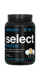 A container of Select Protein powder by PEScience with the flavor lemon-lime indicated on the label.