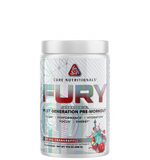 A container of Core Nutritionals FURY v2 pre-workout supplement.