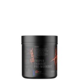 A container of Thuper Thavage Pre-Workout supplement with branding and product information on the label.