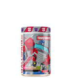 A container of Transformers-themed hydration supplement powder with a character illustration on the label.