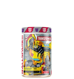 A container of Transformers-themed hydration supplement powder with a character illustration on the label.