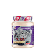 A container of Transformers Protron protein supplement with character illustrations from the Transformers franchise on the label.