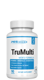 A bottle of TruMulti Men's Multivitamin by PEScience with 90 dietary supplement capsules.