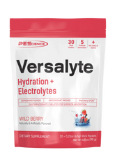 A package of Versalyte Hydration Electrolytes in wild berry flavor by PEScience.