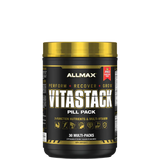 A container of ALLMAX VITASTACK multivitamin packs with the label showing the product name and the number of packs.