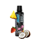 A bottle of L-Carnitine 3000 supplement with various colorful graphics including the product name, a crown, and stylized text.