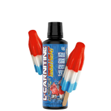 A bottle of L-Carnitine Liquid 1500 HEAT with a label showing 'Green Tea' and various colorful graphics of supplements and vitamins, indicating the flavor and possibly the ingredients.