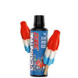A bottle of L-Carnitine 3000 supplement with various colorful graphics including the product name, a crown, and stylized text.