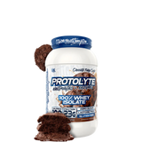 A container of VMI Sports Protolyte 100% Whey Isolate Protein powder with electrolytes and enzymes.