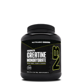 A container of NutraBio Creatine Monohydrate Powder, with a black and yellow label.