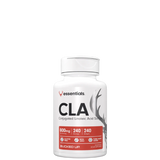 A bottle of CLA supplements branded 'bucked up' with a white and red label, indicating a dosage of 600mg per capsule.