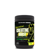 A container of NutraBio Creatine Burst in citrus rush flavor, which is a micronized creatine monohydrate supplement.