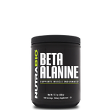 A container of NutraBio Beta Alanine Powder, which is a dietary supplement for muscle endurance.