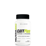 A bottle of NutraBio CAFFPlus capsules, which are dual-source caffeine and L-theanine supplement capsules for energy and focus.
