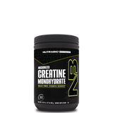 A container of NutraBio Creatine Monohydrate Powder, with a black and yellow label.