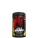 A container of MUTANT GEAAR Complete Essential Amino Acids with a red and black color scheme and a graphic of a skull