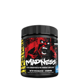 This image features a container of MUTANT® Madness™ Ultra-Concentrated Pre-Workout, designed to enhance workout performance with its potent blend of ingredients. The container is strikingly designed with a bold, graphic artwork of a growling, fanged monster against a dark, gridded background, adding an edgy visual appeal.