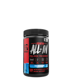 Container of MUTANT MADNESS ALL-IN full-dose pre-workout supplement with various ingredients listed on the label.