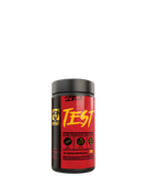 A container of 'TEST - 3-Way Bioactive Test Stack' supplement with a predominantly black and red label, featuring the product name in white text and icons indicating the bioactive nature of the stack.