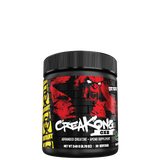 A container of MUTANT CREAKONG CX8 Supercharged Creatine Blend with a predominantly black design featuring red and yellow text and graphics.