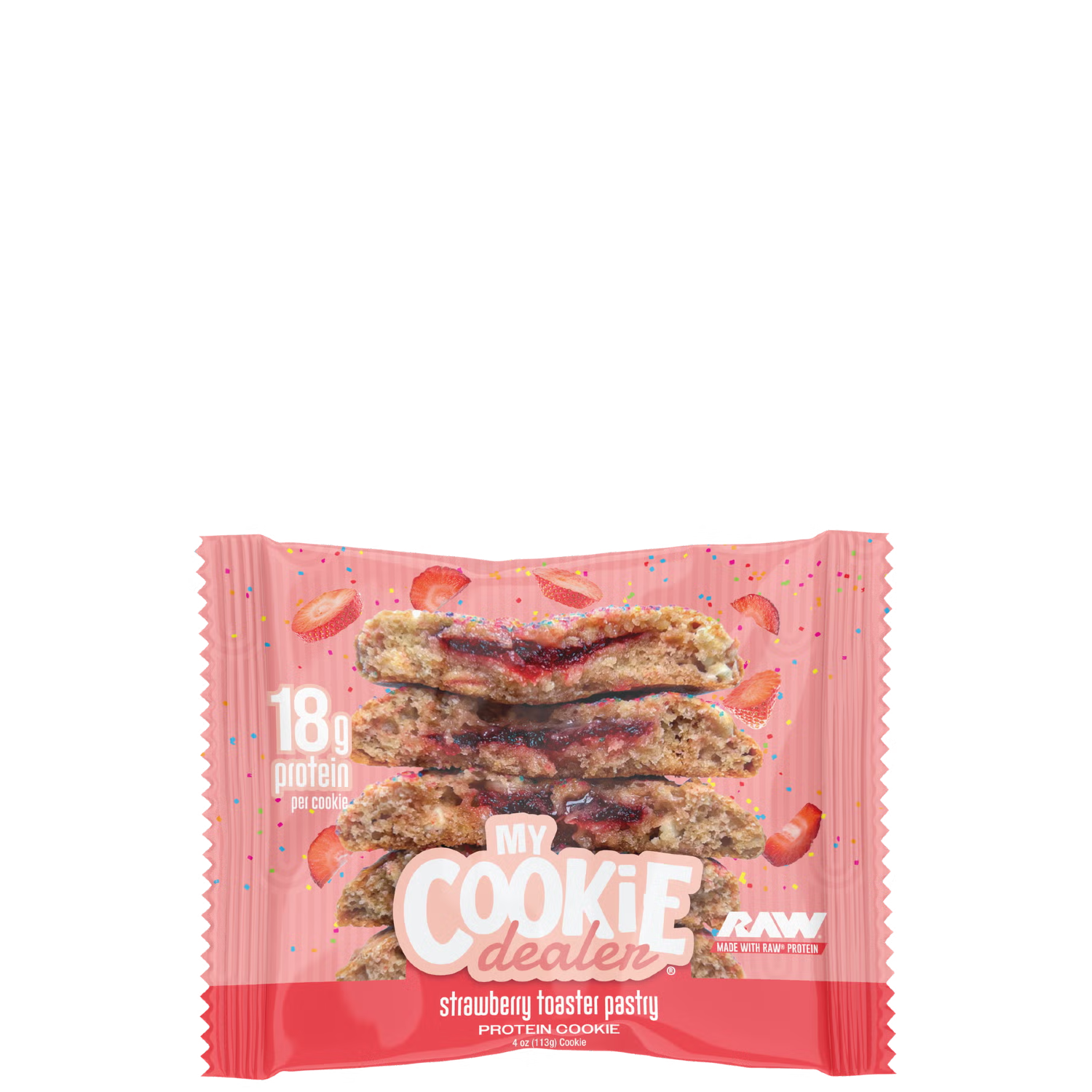 Packaging of Protein Cookie - 12 Pack showing the cookies and the text indicating 18g protein per cookie.