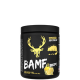 Container of BAMF High Stimulant Nootropic Pre-Workout with colorful graphics and text indicating the product's benefits for focus, energy, and mental sharpness.